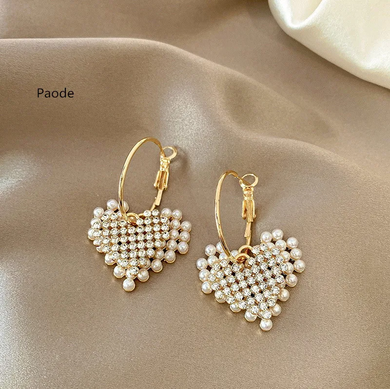 

Paode Earrings Circle Heart Drop Earrings Female Exquisite Ear Decoration Top Quality French Elegant Cute Influencer New