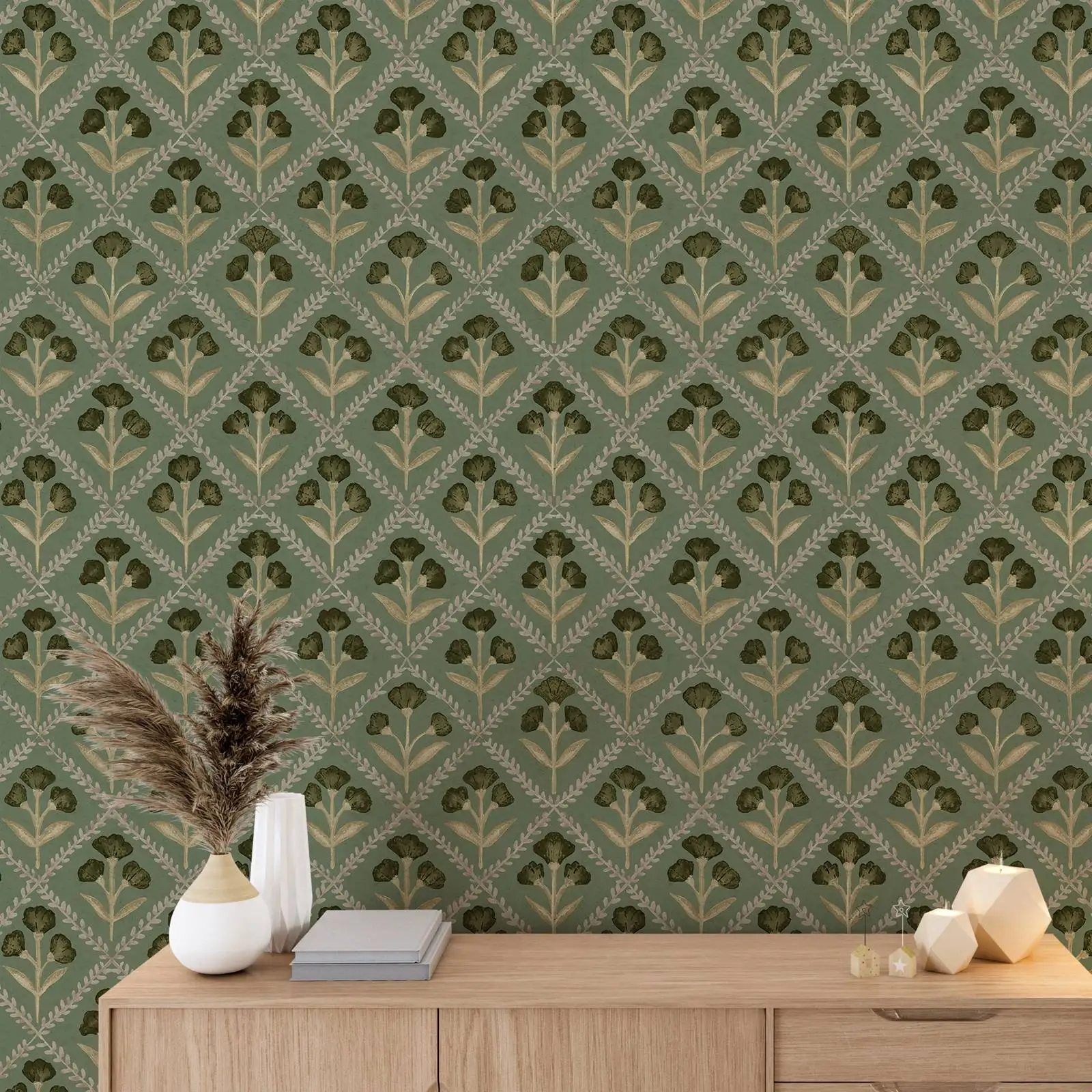 Green Modern Plants Wallpapers,Black Floral Wall Wallpaper,Geometric Design Decorative Wall Decals,Self-adhesive Or Traditional