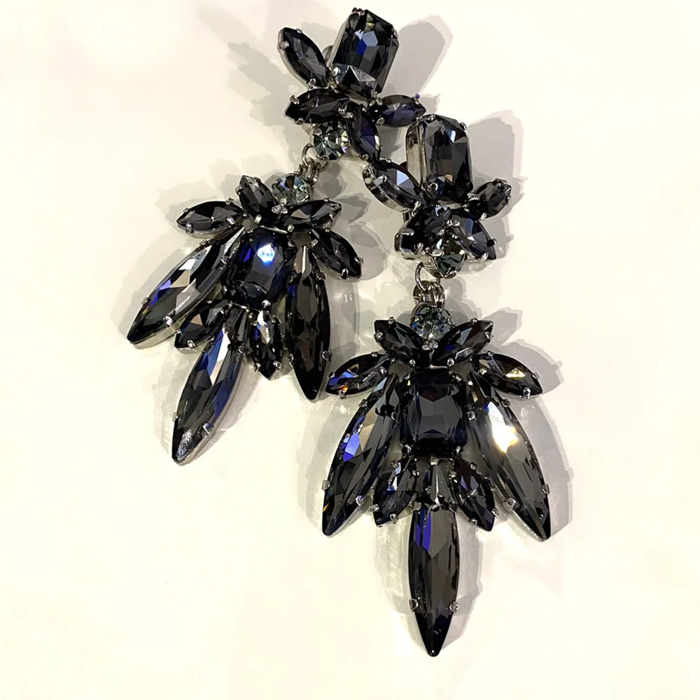 Stonefans Black Crystal Earrings Studs for Women Large Luxury Design Jewelry Oversize Accessories Statement Rhinestone Earrings