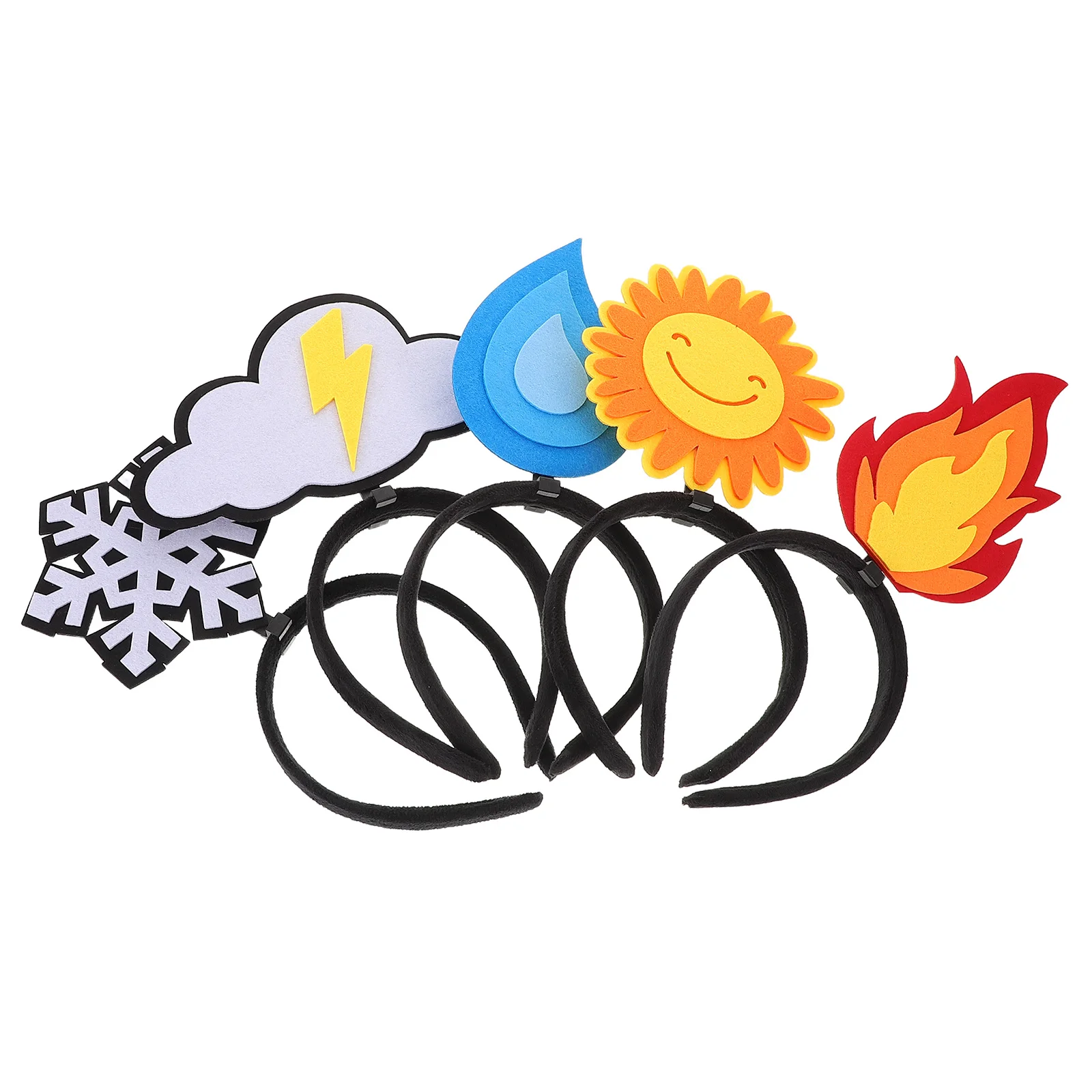 

5Pcs Creative Party Headbands Flame Water Drop Sun Cloud Snowflake Felt Hair Accessories for Holiday Birthday Fun