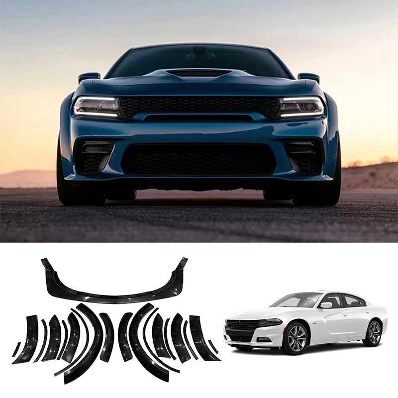 

Front Spoiler Lip Fender Flares Bumper Grille Body Kit For 2015-2023 Dodge Charger