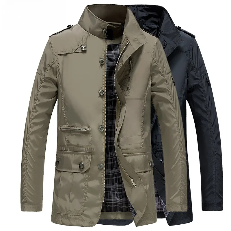 plus Size Spring Autumn Jacket Men's Stand Collar Casual Long Sleeve Polyester Fashion Urban Style Warm Outerwear Coat