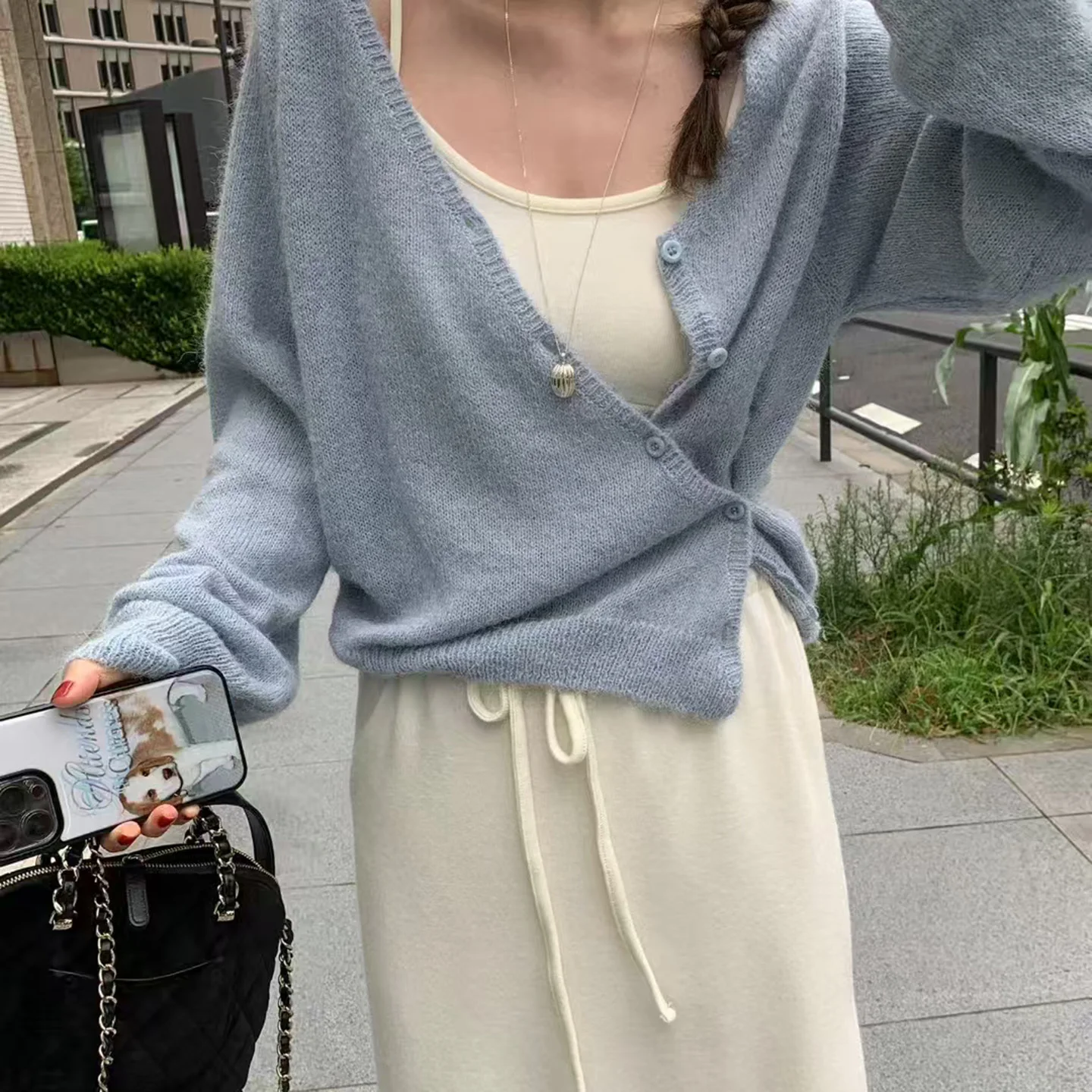 Korean Style Women's Knitted Cardigan Slim Fit Button Front Sleeveless Coat Soft Medium Gauge Fine Yarn Regular Length Spring view 4
