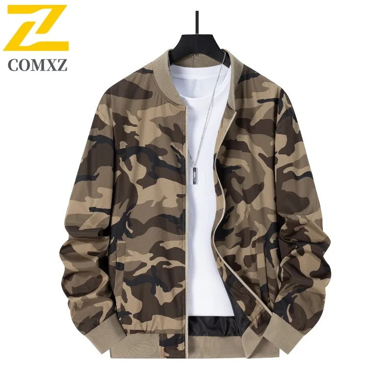 

COMXZ Men Jacket New Camo Lightweight Breathable Loose Outdoor Sport Trendy Windproof Coat Autumn Trendy Jacket with No Hood