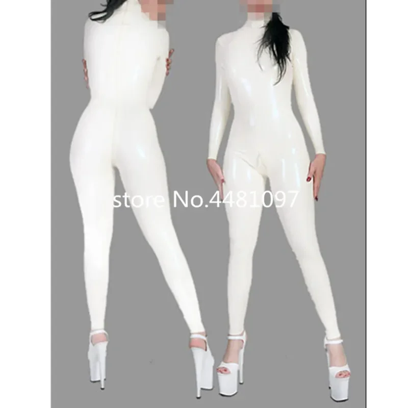 

Sexy Unisex Women's White Latex Catsuit Rubber Bodysuits with Back Crotch Zip High Quality Latex Rubber Zentai fetish