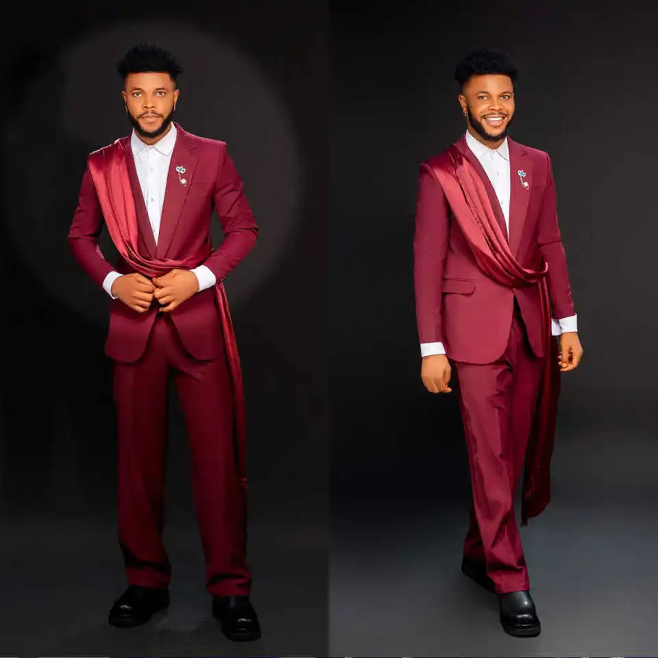 Bright Red Wedding Tuxedos 2 Piece Set Jacket Pants Notched Lapel Men Suit With Wrap One Button Party Suits Customized