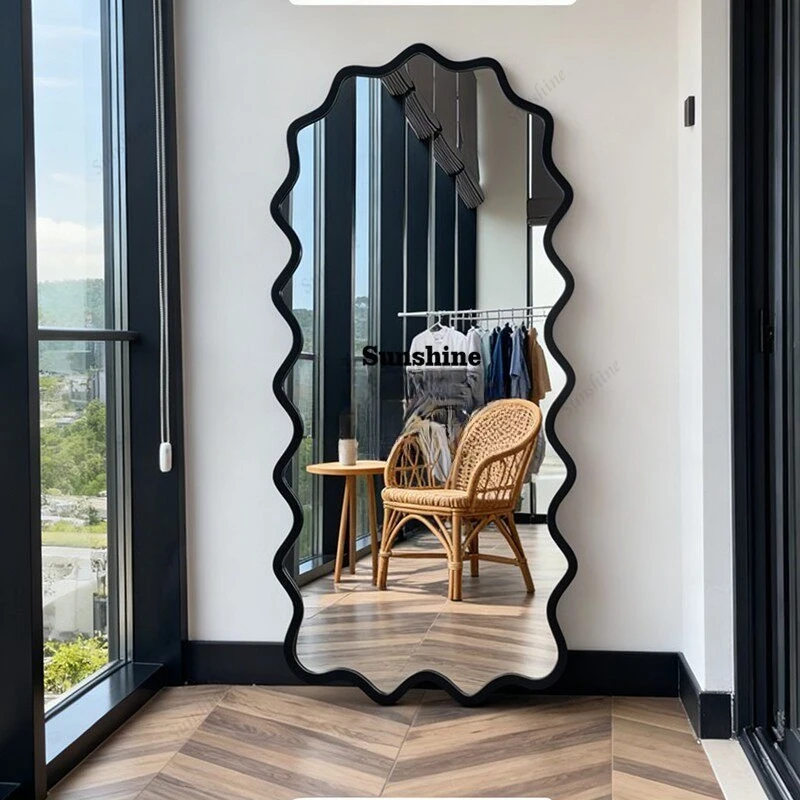 

American simple floor mirror wave special-shaped mirror full-body cloakroom full-length mirror