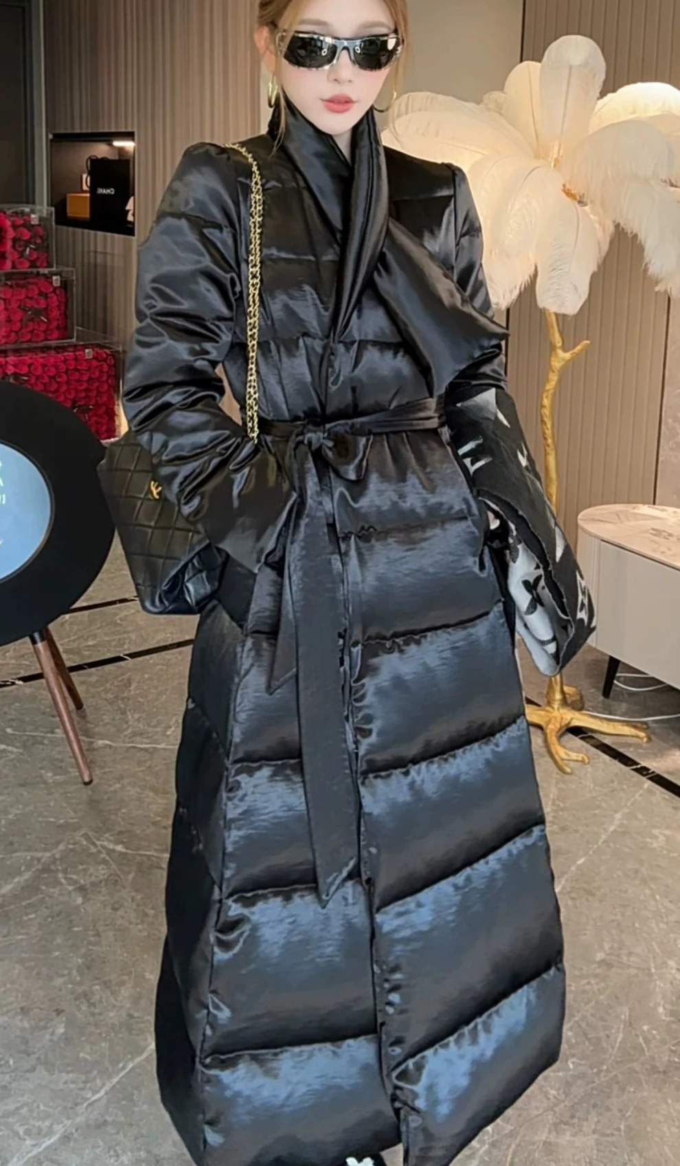 Winter Fashion White Goose Down Down Women's Jacket Windproof Slim Fit High Waist Long Down Jacket