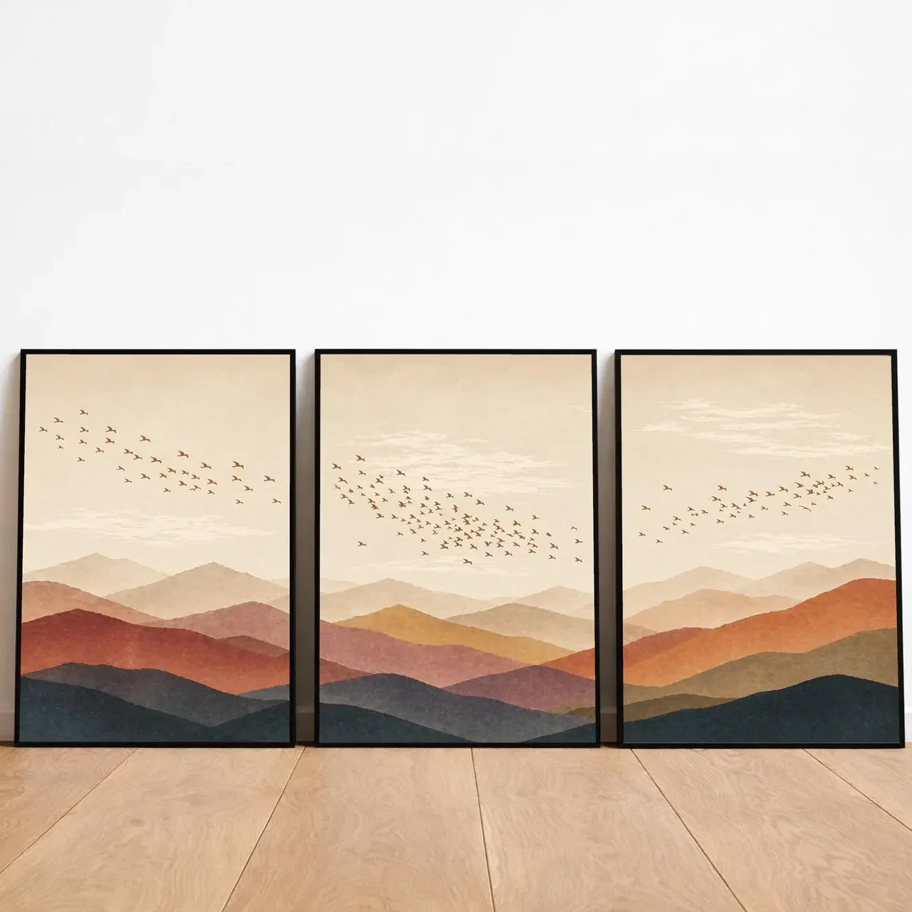 Multiple sizes 3pcs frameless Canvas Painting,3PCS  Boho Mountain Wall Art  Neutral Landscape Prints  Minimalist Sunset Poster S