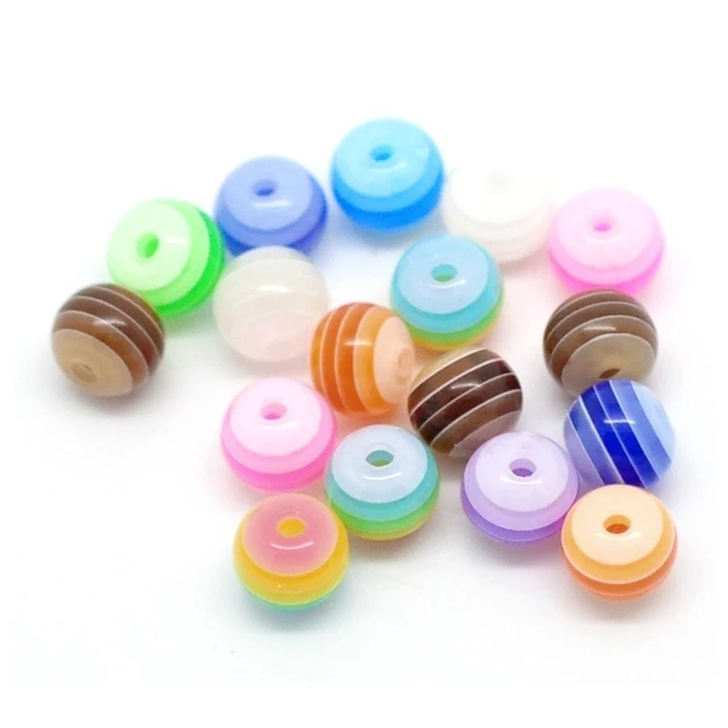 

500pcs 6mm Resin Beads Bubblegum Round Ball Stripe Pattern Random Color Spacer Beads DIY Necklace Bracelet For Women Jewelry