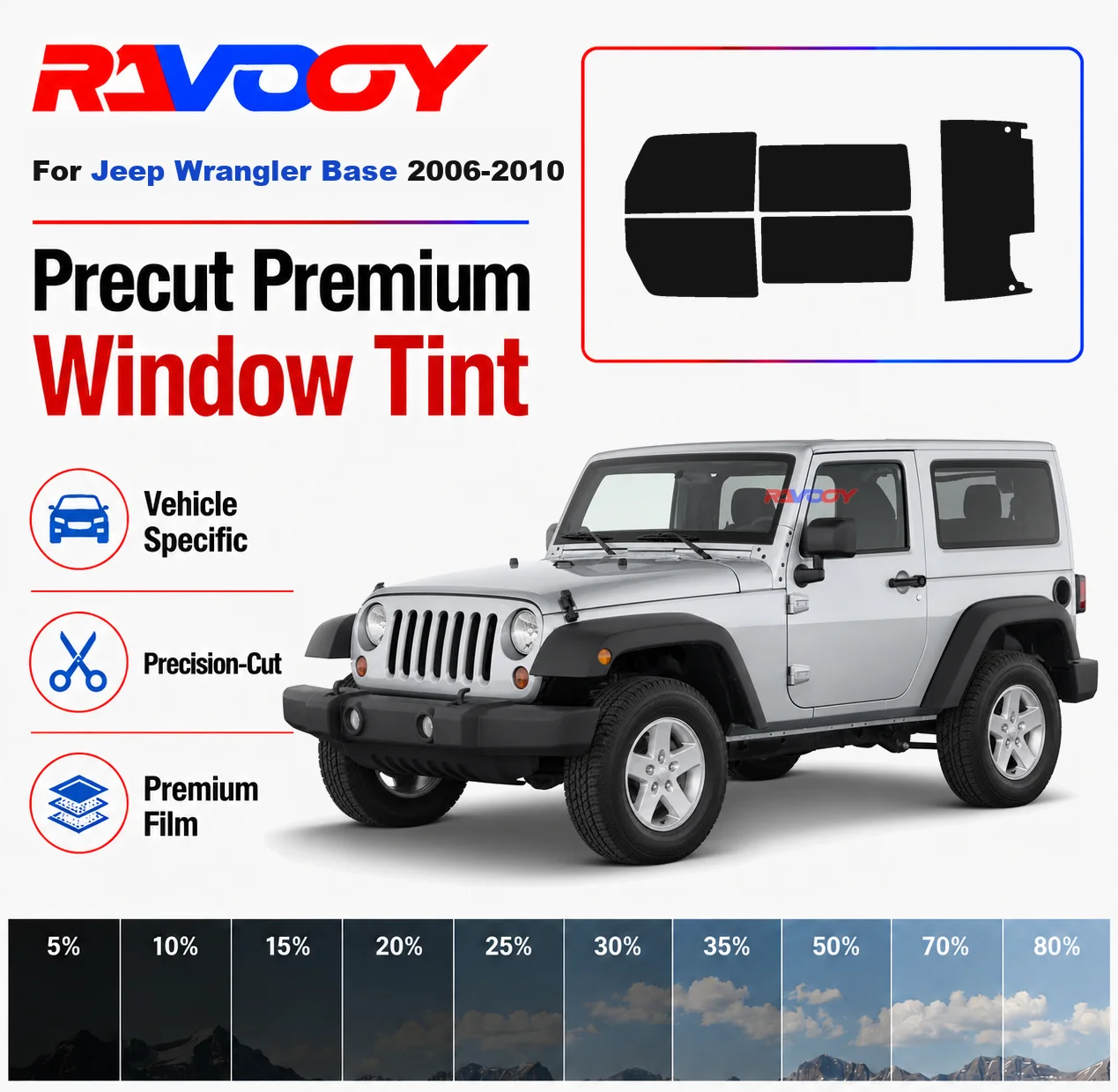 

Premium Precut Window Tint Kit Front Rear Windows Rear Windshield For Jeep Wrangler Base 2006-2010 Car Solar Nano Ceramic Film
