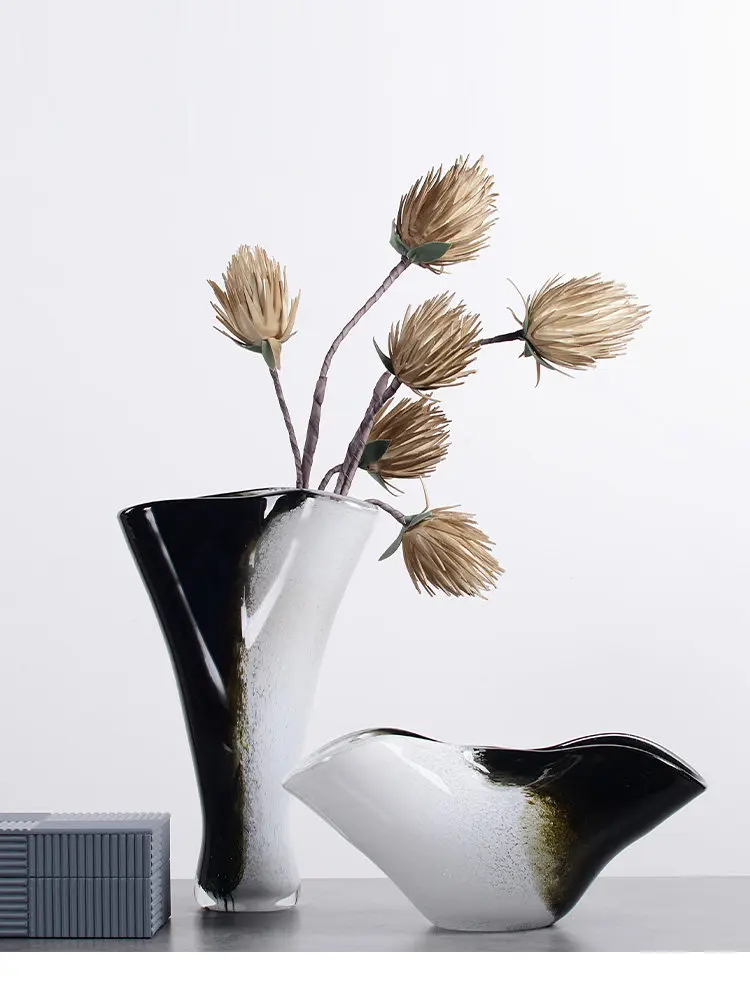 Cream wind glazed vase, light luxury Nordic living room home decoration, porch hotel villa glass art flower ware