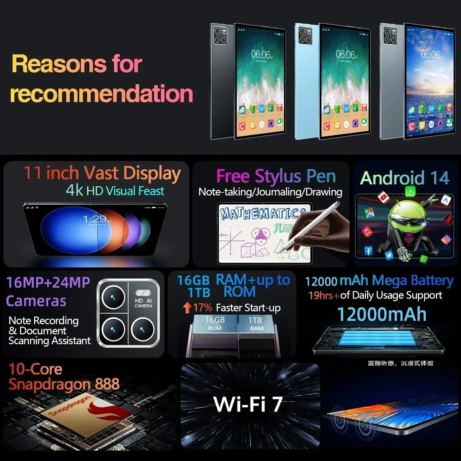 Versão global original pad 6s pro hd 4k android 14.0 snapdragon 888 11 polegadas 16gb + 1tb 12000mah tablet pc 5g dual sim wifi mi tab