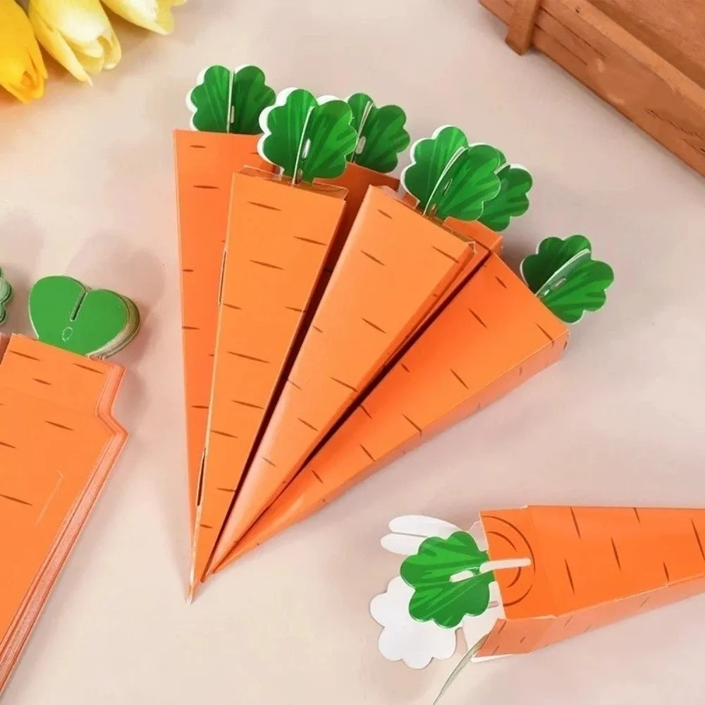

50pcs/set Cone Shaped Easter Candy Box Empty DIY Box Carrot Paper Box Thickened Large Capacity Carrot Gift Box Kids Birthday