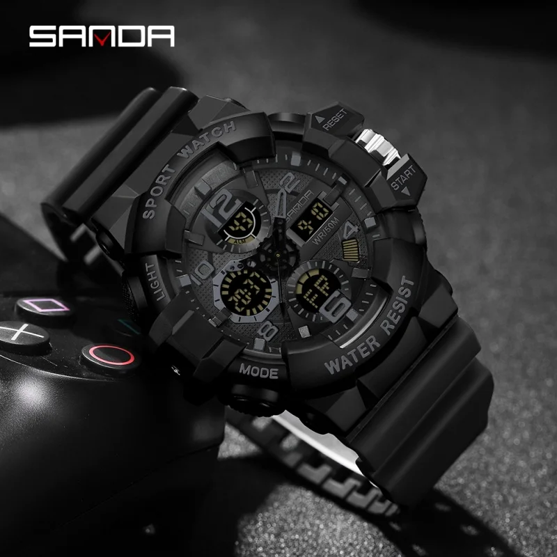 SANDA Brand Outdoor Sport Watches 50M Waterproof Men\'s Watch Dual Display Quartz Wristwatch for Male Male Watch 3168