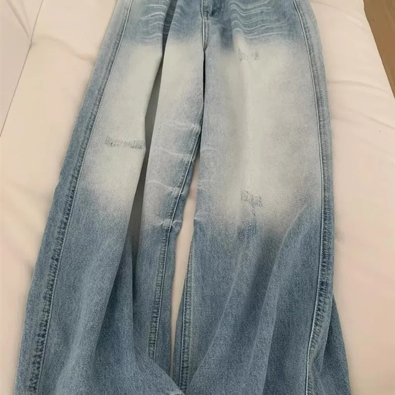 

Мужские джинсы American Sle Light Wa: Новинка Весны, Свободный Прямой Крой, Широкие Штанины, Рваные, Повседневные, Молодежные, Модный Бренд