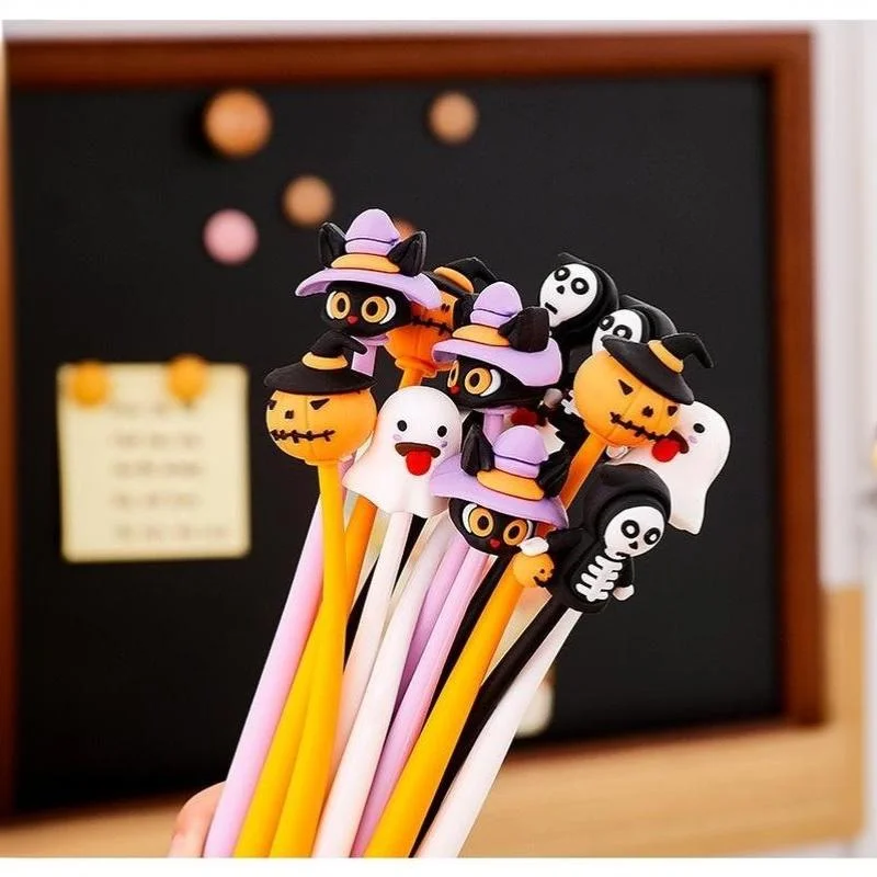 4/10Pcs Halloween Gel Pens With Cute Funny Ghost Pumpkin Skeleton Ghost Neutral Pen For Students School Halloween Party Favors