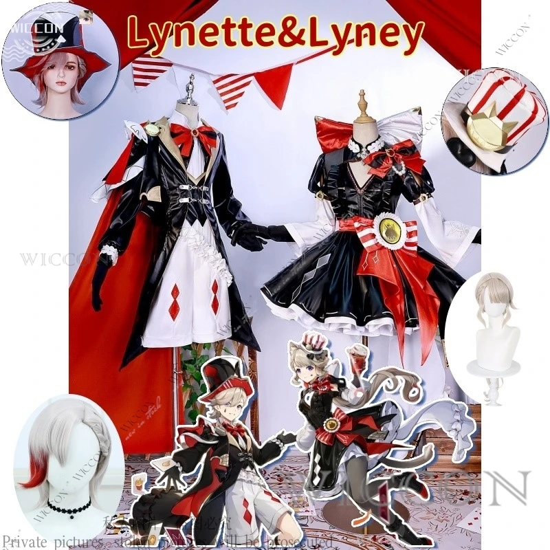 

New Set Genshin Impact Lynette Lyney Co-kfc Game Suit Elegant Dress Uniform Cosplay Costume Halloween Party Role Play Outfit