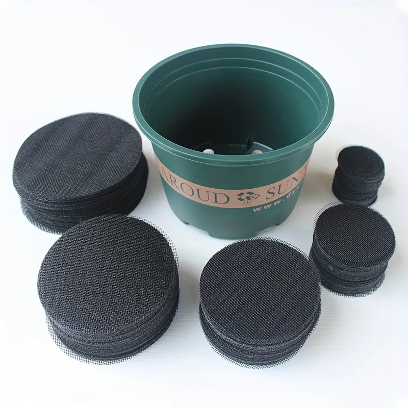 50pcs Round Drainage Mesh Pads for Flower Pots - Waterproof, Soil Loss Prevention, Ideal for Bonsai & Gardening