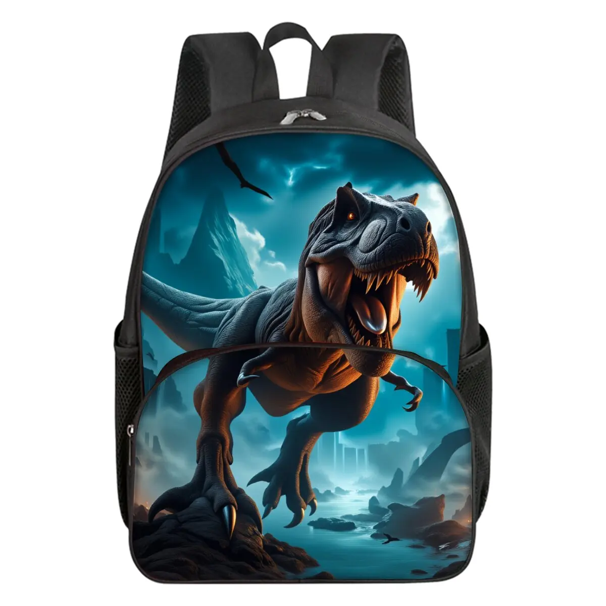 Mochila escolar con estampado de dinosaurio para niños/niñas, el mejor regalo, impermeable, con bolsillo frontal redondo de dibujos animados en 3D para niños