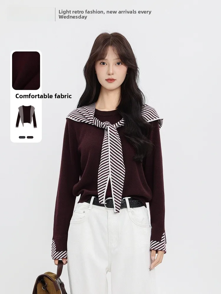 

Fashionable Long Sleeve Knitted Sweater round Neck 2025 Autumn New Style Versatile Comfortable Polyester Acrylic Nylon Wool Silk