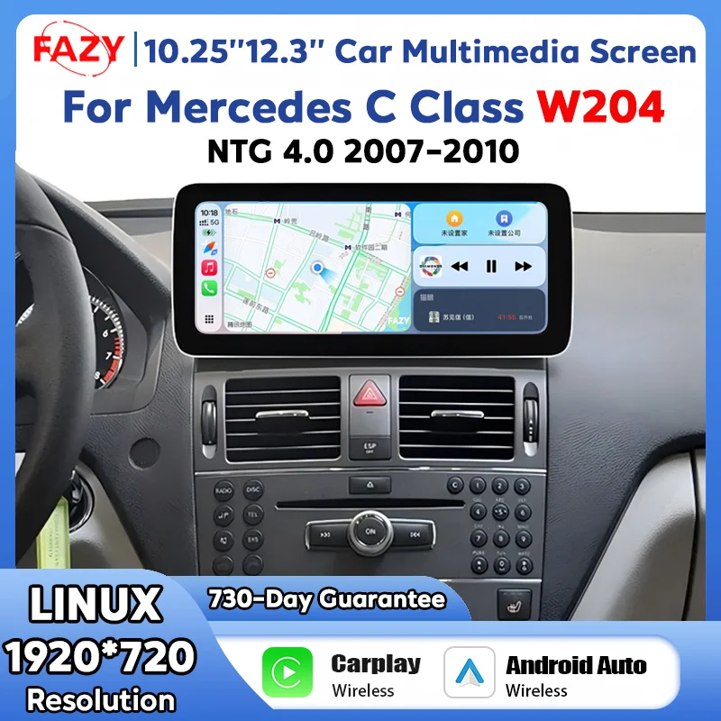 Linux 1920*720 Wireless CarPlay Android Auto Touch Screen For Mercedes Benz C Class W204 2007-2010 Car Radio Multimedia Player