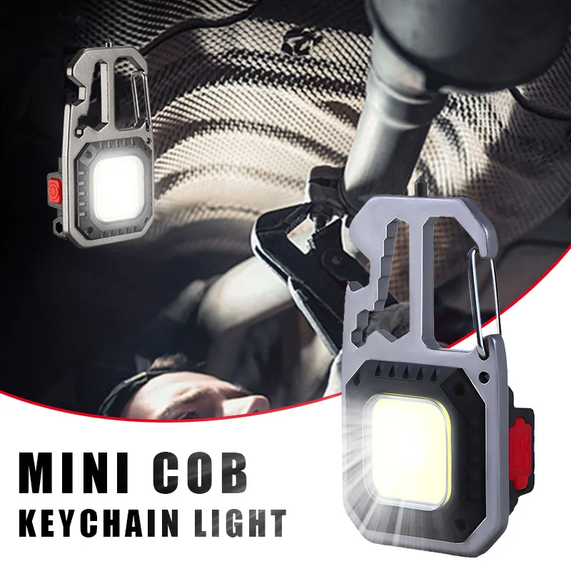 COB Pocket Work Light LED Mini Keychain Light Waterproof Flashlight USB Rechargeable Strong Torch Lighting for Camping Outdoor