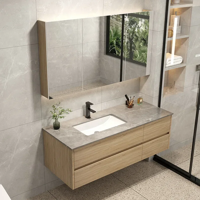 Bathroom furniture light extravagant rock board integrated basin bathroom cabinet combination of modern simple hand wash sink wa