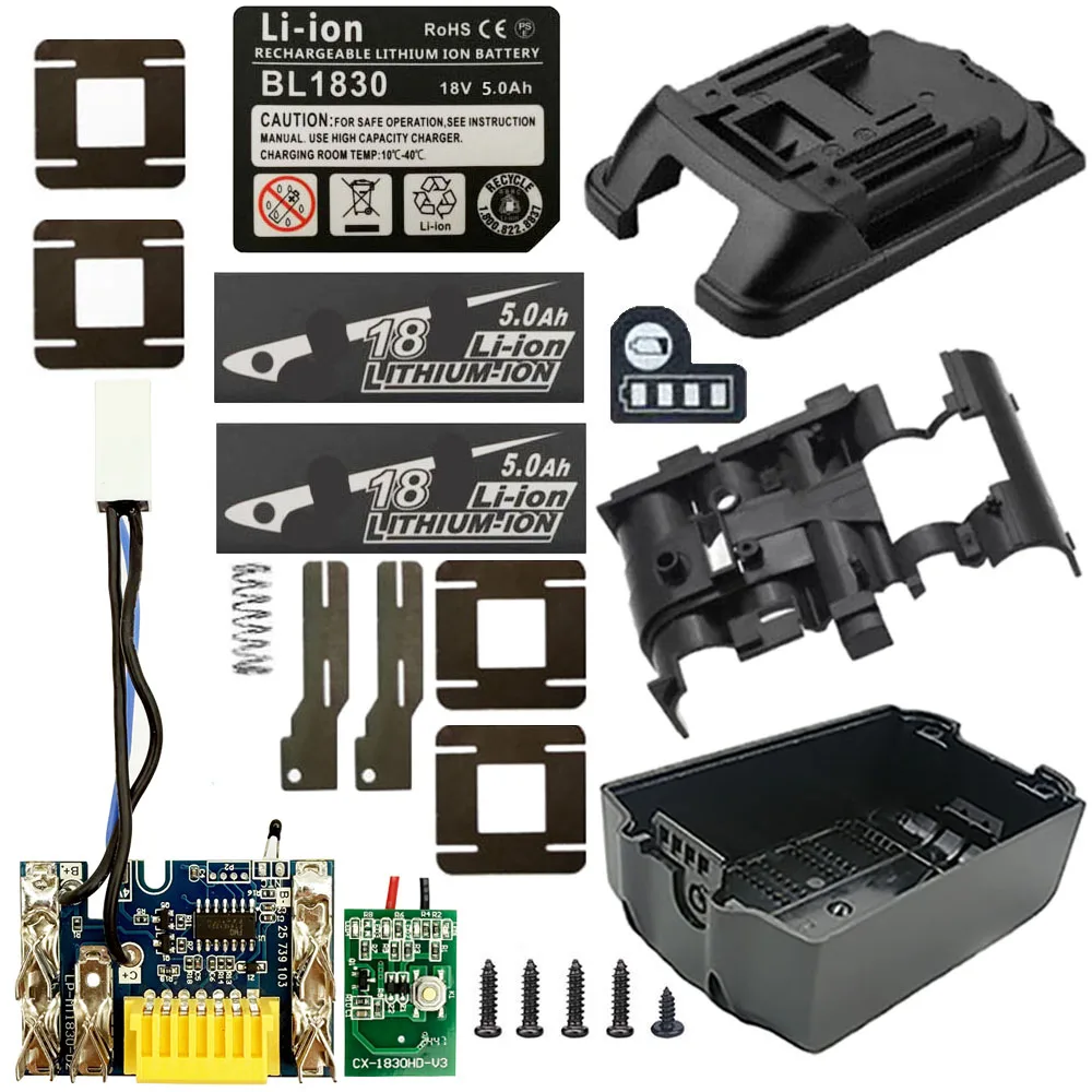 Li-ion Battery Case Box Charging Protection Circuit Board PCB For MAKITA 18V BL1830 3Ah 4Ah 5Ah 6Ah Label LED Battery Indicator