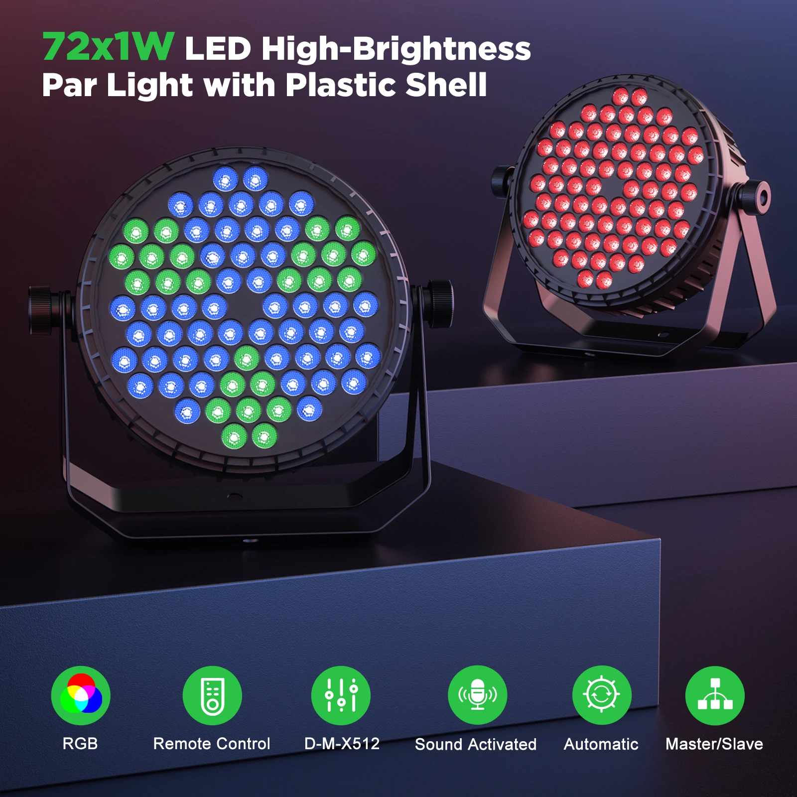 U'King 4 Stück 72W RGB LED Par-Scheinwerfer DMX512 Vollfarb-Effekt Hochleistungs-Bühnenlicht für DJ Disco Party Hochzeit Theater Club