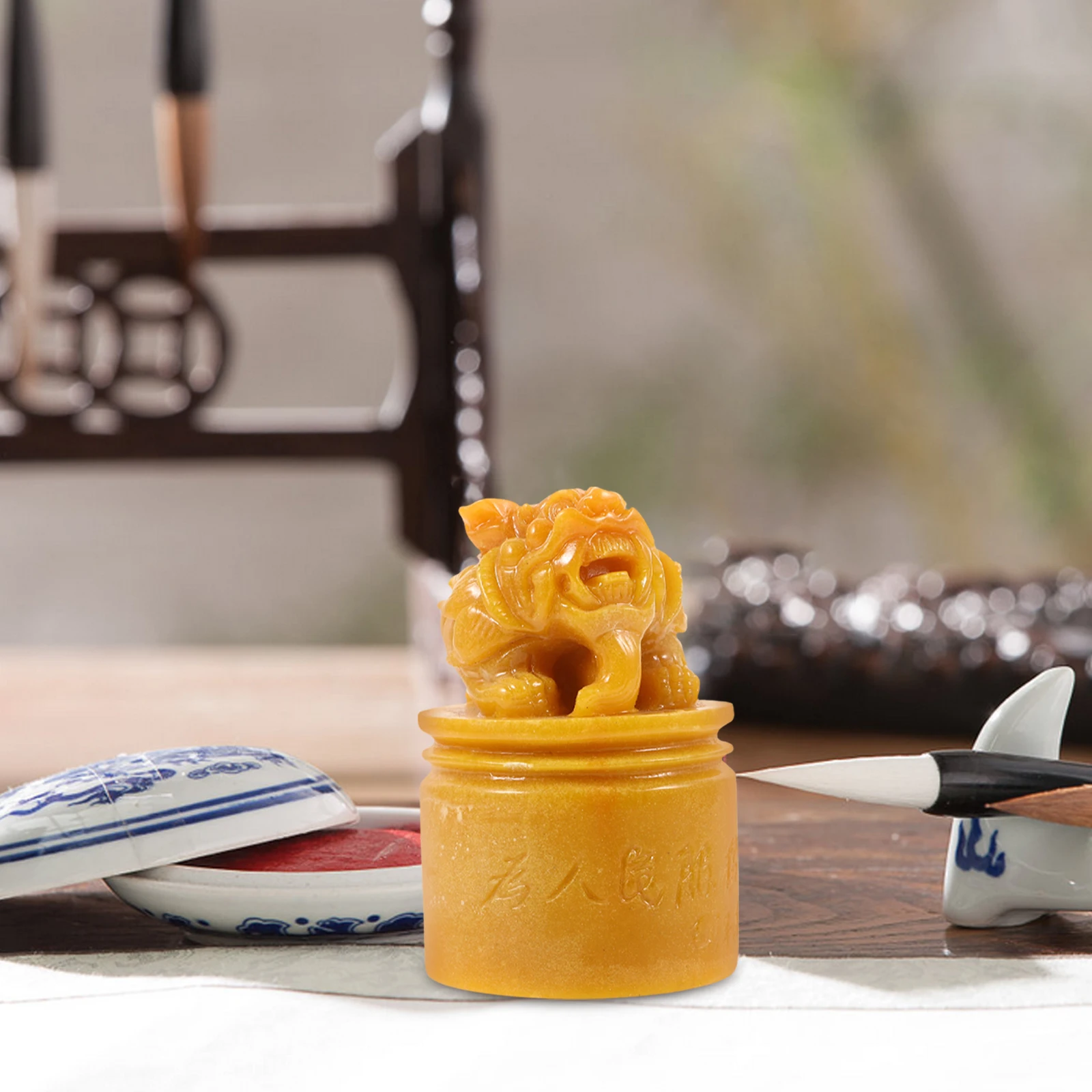 

1 Piece Natural Stone Stamp for Crafts and Calligraphy, DIY Seal Stone for Scrapbook Art, Chinese Style Ink Pad Compatible, Mini