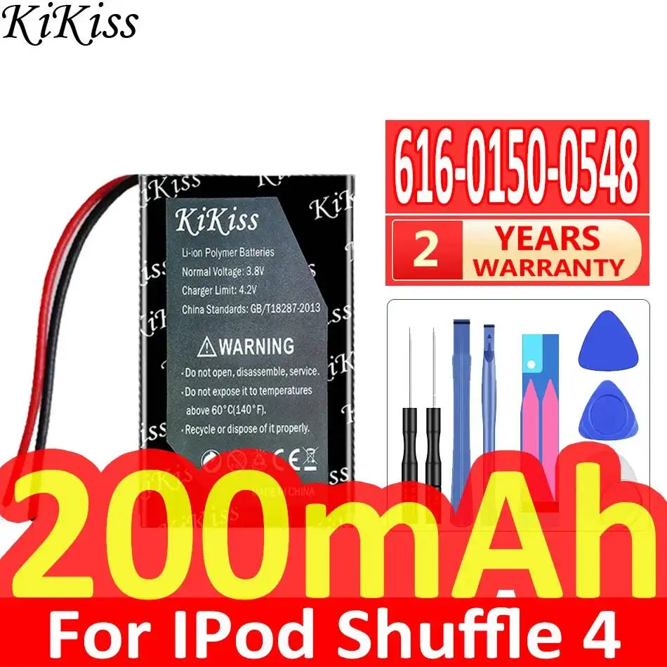 Batería de 200mAh para Apple iPod Shuffle 4 5 6 7ª Generación MP3 616-0150-0548, 2 Líneas, Fuente de Alimentación Confiable para MP3/MP4