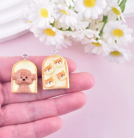 10 pcs Animal Dog Toast Bread  Charm Earrings DIY Key chain Necklace Pendant Bracelet Jewelry Handmade Findings Gift