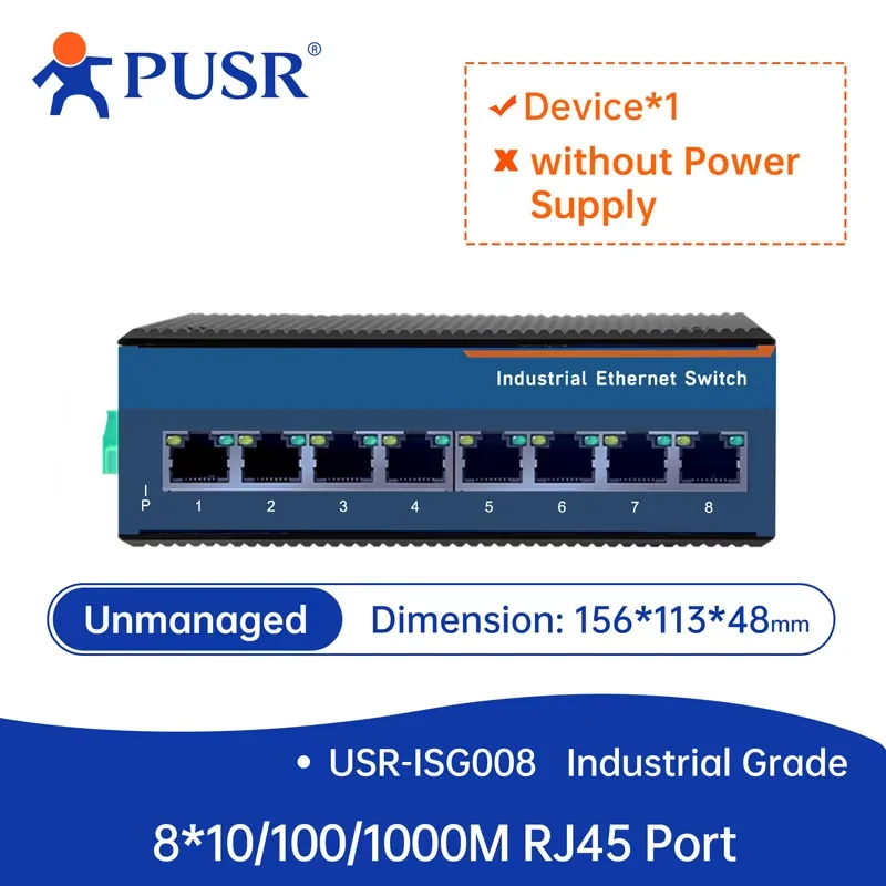 Fotografia 4: Switch gigabit ethernet industrial pusr com 10/100/1000mbps 5/8/16 rj45 poe + portas USR-ISG