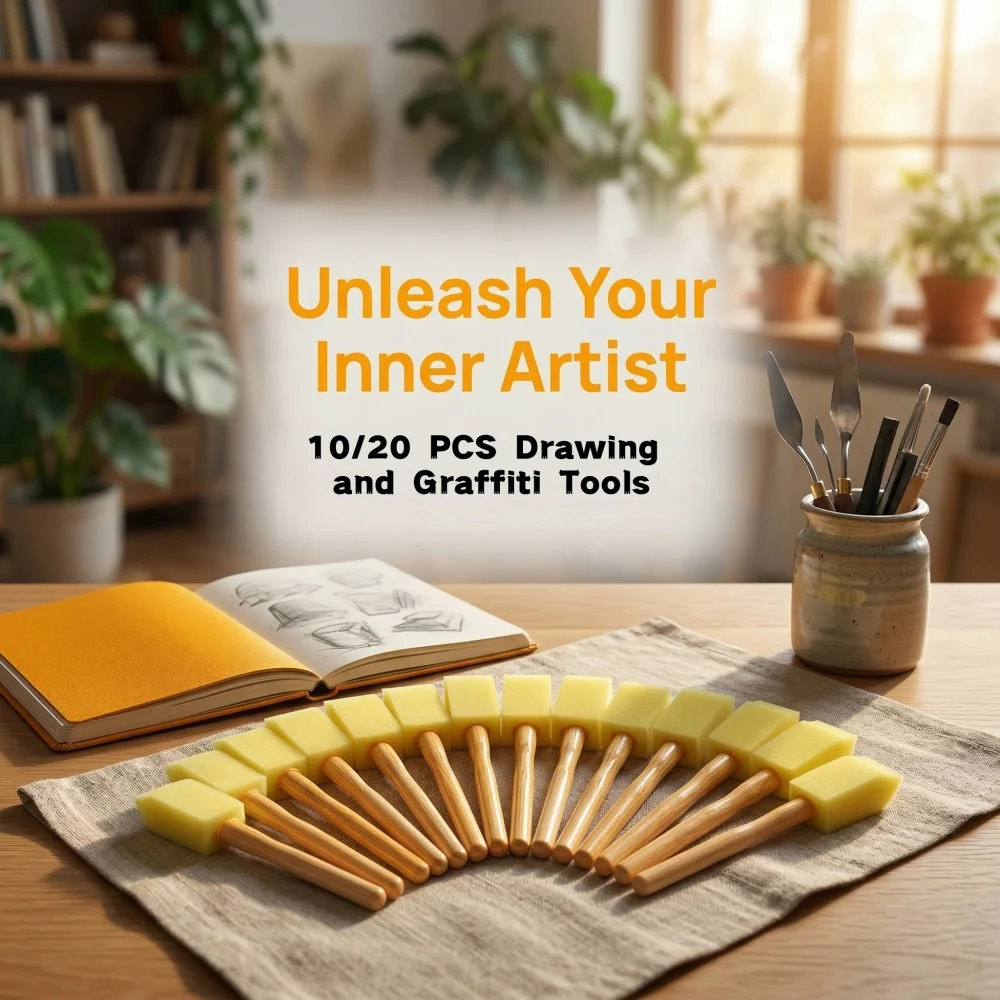 10/20Pcs High Density Sponge Painting Brushes, Plastic Handles, Even Ink for DIY Art & Gap Cleaning