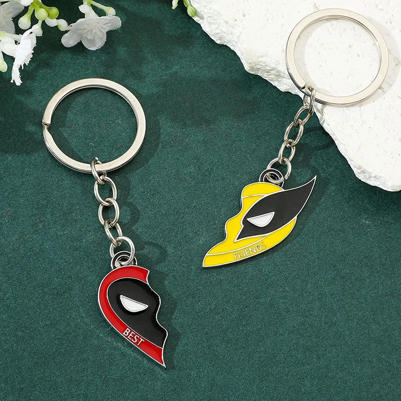 Deadpool and Wolverine Necklace Pendant Keychain Set Split Heart Matching Pendant Key Chain Best Friend Women Men Cosplay Gift