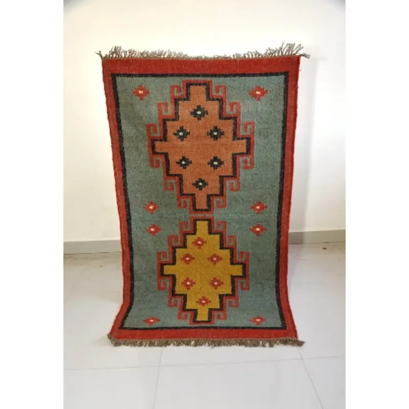 

Wool Jute Rug Hallway Runner Ethnic Carpet Large Area Rug Kilim Flat Woven Rug