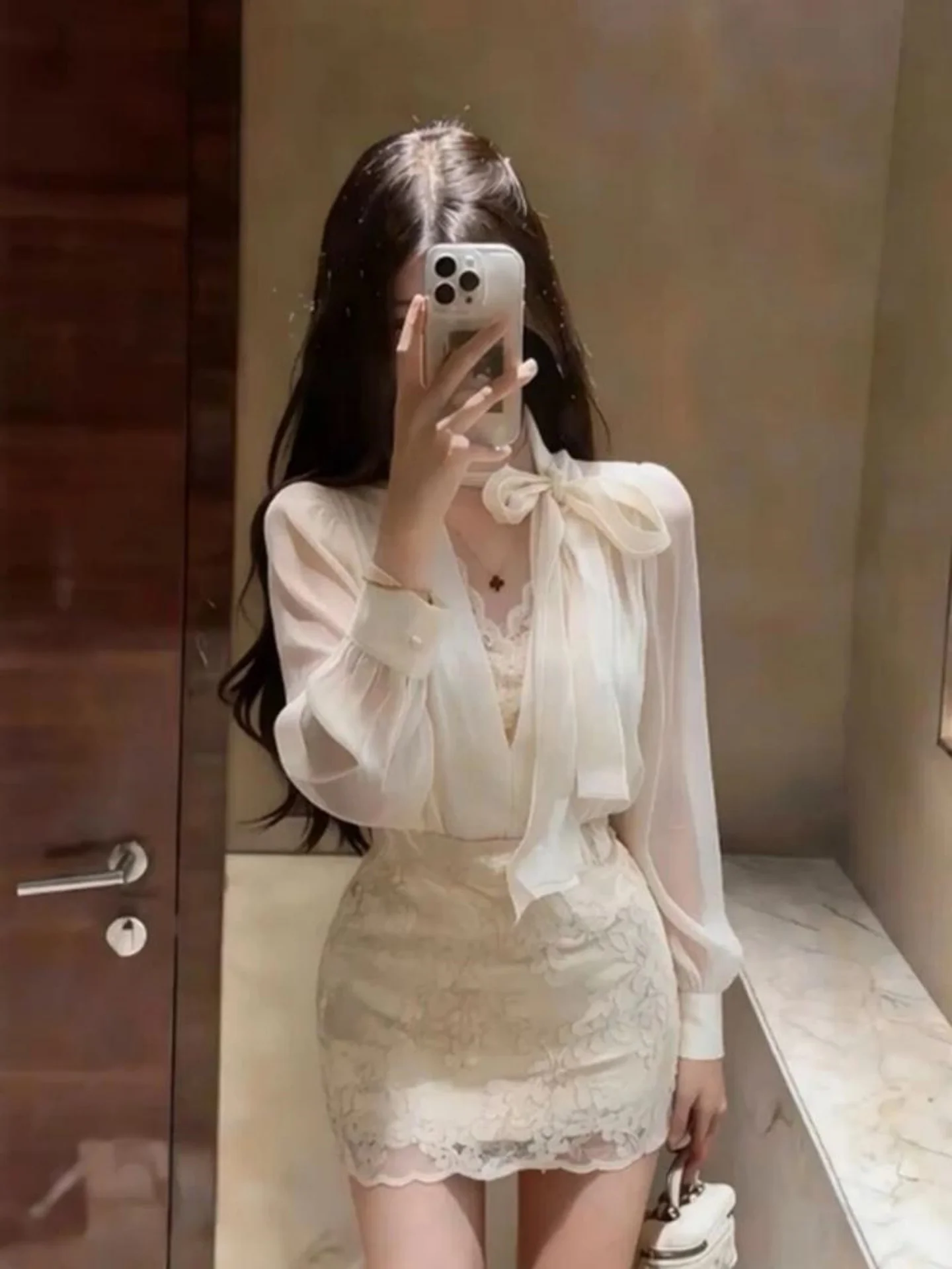 

Elegant Goddess Summer New Style Sash Design Slimming Long Sleeve Shirt And Bodycon Skirt Set Women's Fashion Outfit
