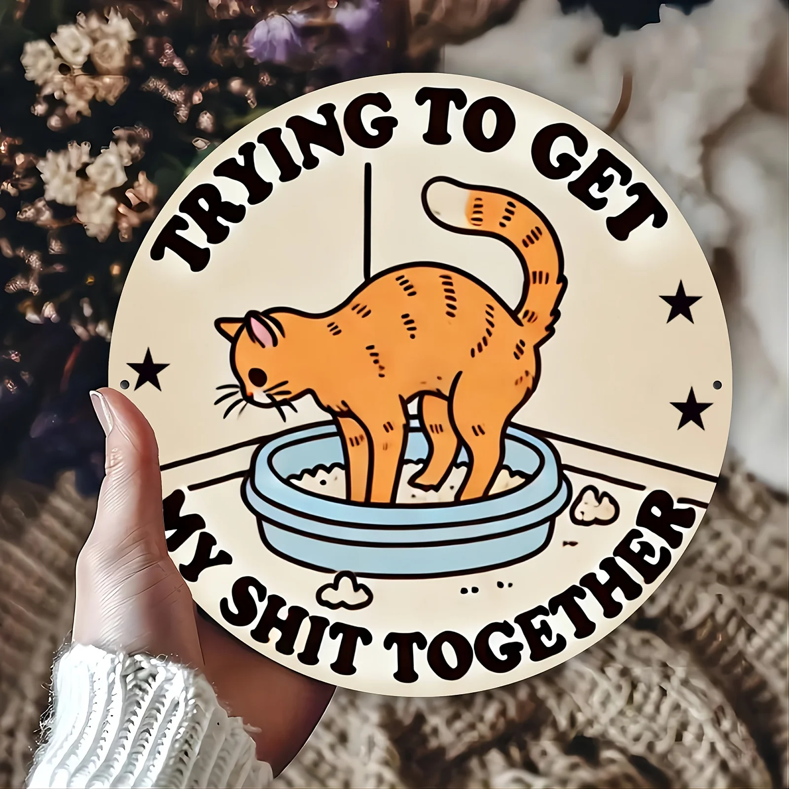 Humorous Cat Litter Box Metal Sign - Vintage 
