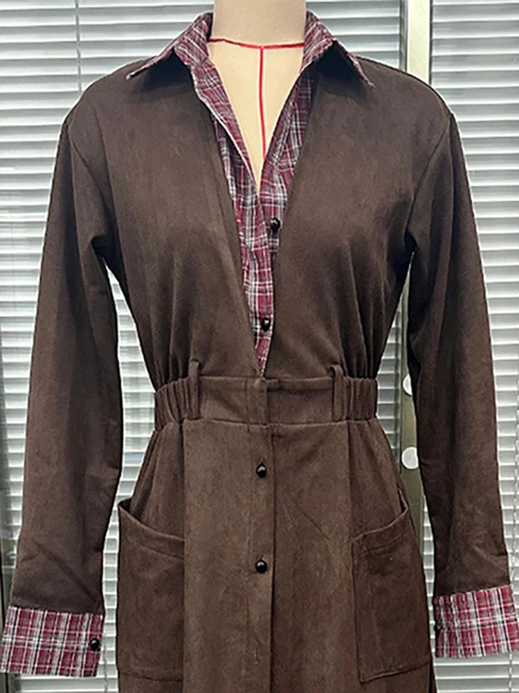 فستان نسائي للربيع والخريف بأكمام طويلة غير رسمي مصنوع من مادة البوليستر 2026 بياقة عصرية جديدة وصدر واحد