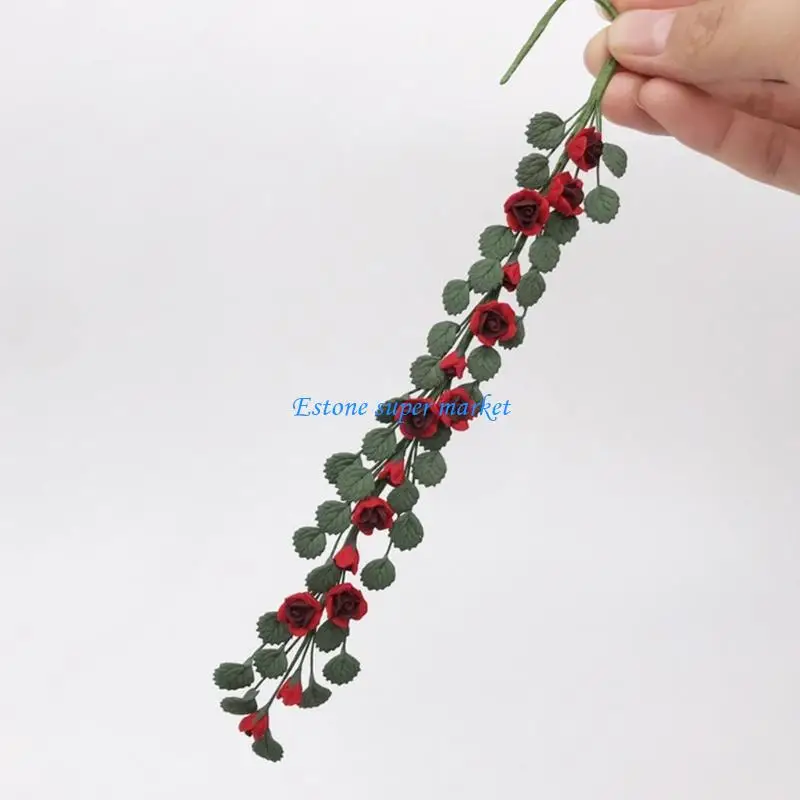 

090B 1/12 Doll House Flower Vine Miniature Rose Vine with Bendable Wire Scene Display