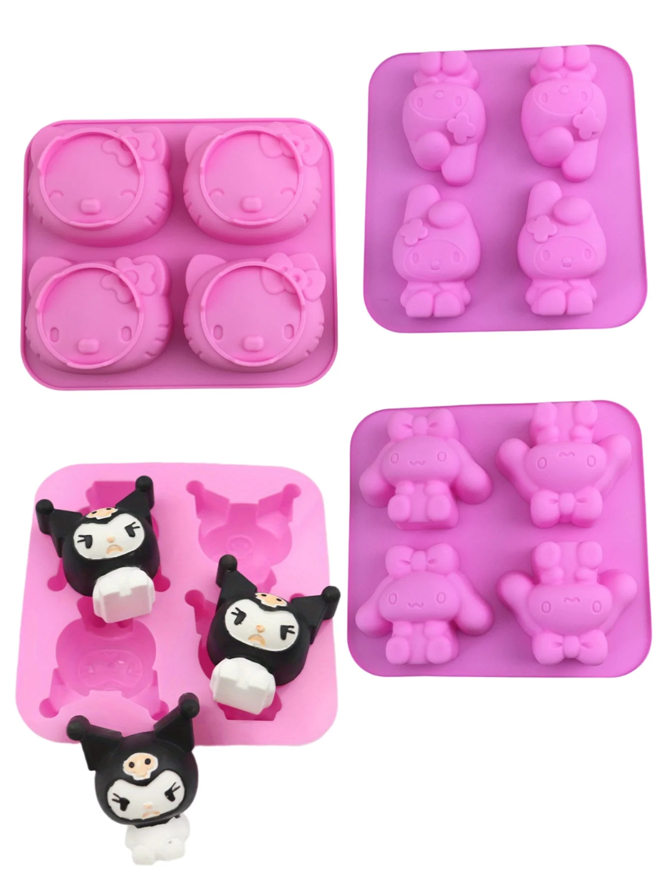 1 szt. Forma silikonowa do pieczenia HelloKitty, Kuromi, Cinnamoroll, 4-gniazdowa, elastyczna forma DIY z silikonu spożywczego do ciast, czekolady i deserów