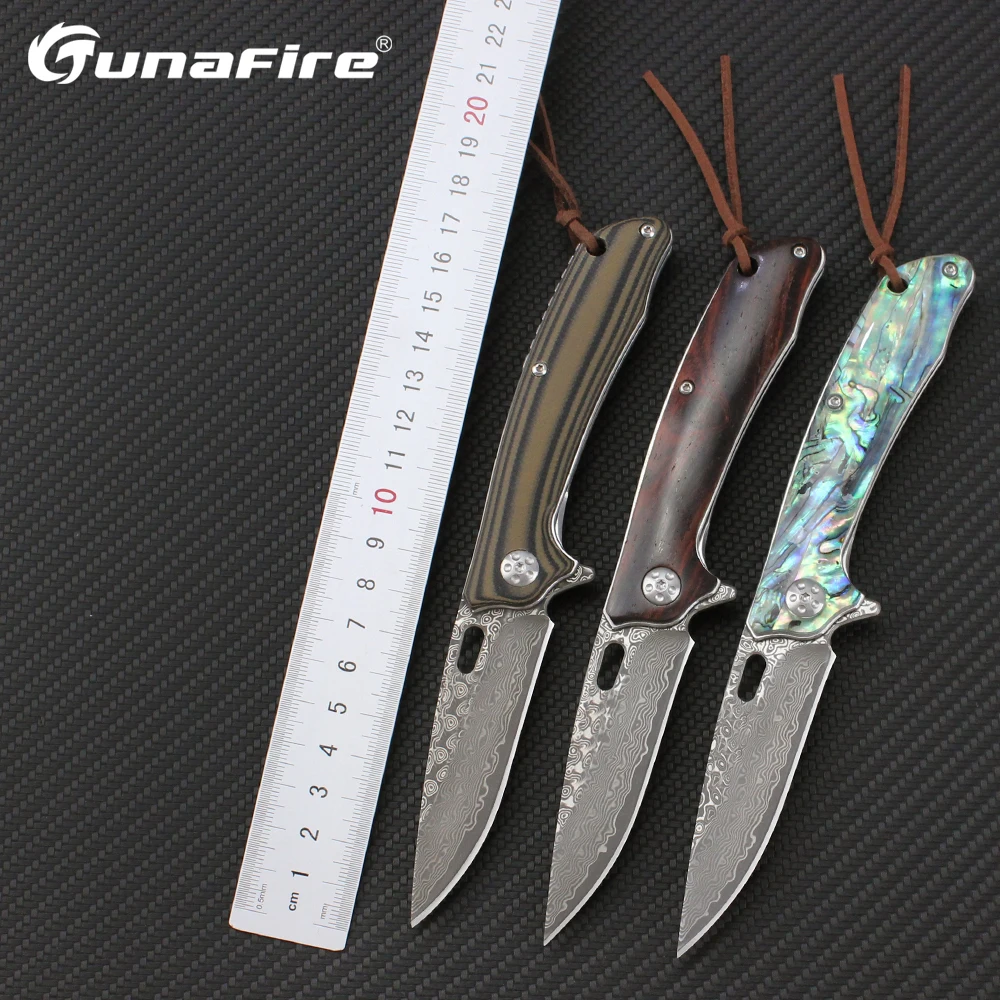 

Tunafire 60HRC High Hardness Damascus Steel Pocket Folding Knife G10 Handle Outdoor Camping Survival Self-defense Small Knives