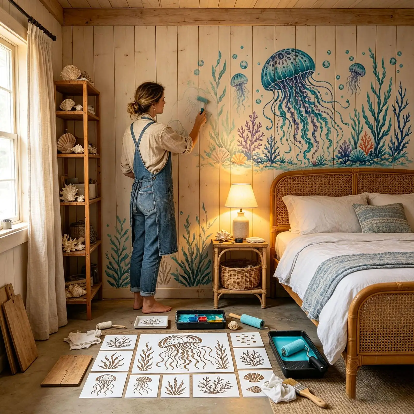 Wall Stencils For Painting Reusable Sea Animal Drawing Mural Decoration Sea Fish Stencil For Rock Cake Decorating Card Making