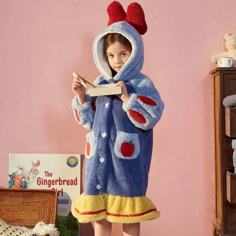 Disney Snow White Robe Thicken Winter Cartoon Cute Princess Pyjama Soft Coral Velvet Kawaii Daisy Warm Hooded Loungewear Gifts