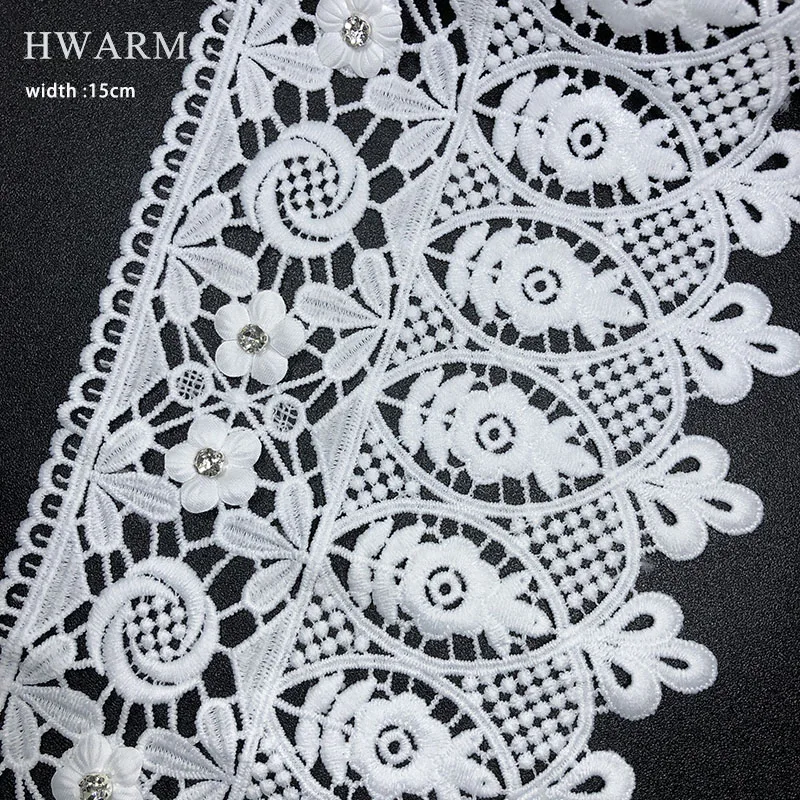 5yard 15cm African 3d Lace Fabric 2022 With Rhinestone Arts Craft Sewing Wedding Decoration Water Soluble Embroidery Trimming