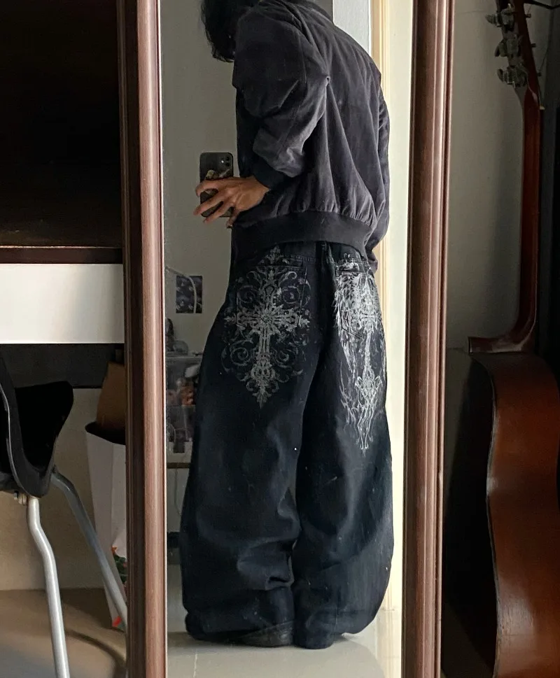 

Y2K Fashion New American Oversize Print Washed Baggy Jeans Women Harajuku Hip Hop Popular Casual Joker Wide-leg Pants