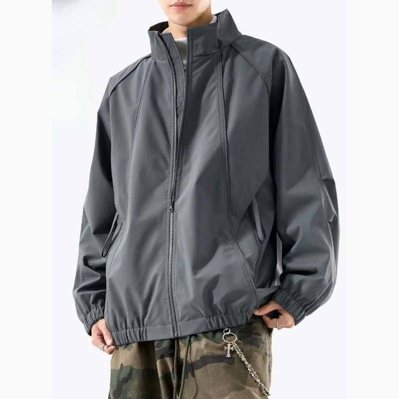 

Мужская куртка-бомбер в стиле хип-хоп, черная ветровка для мужчин, весна-осень 2026, тонкая свободная бейсбольная куртка в университетском стиле