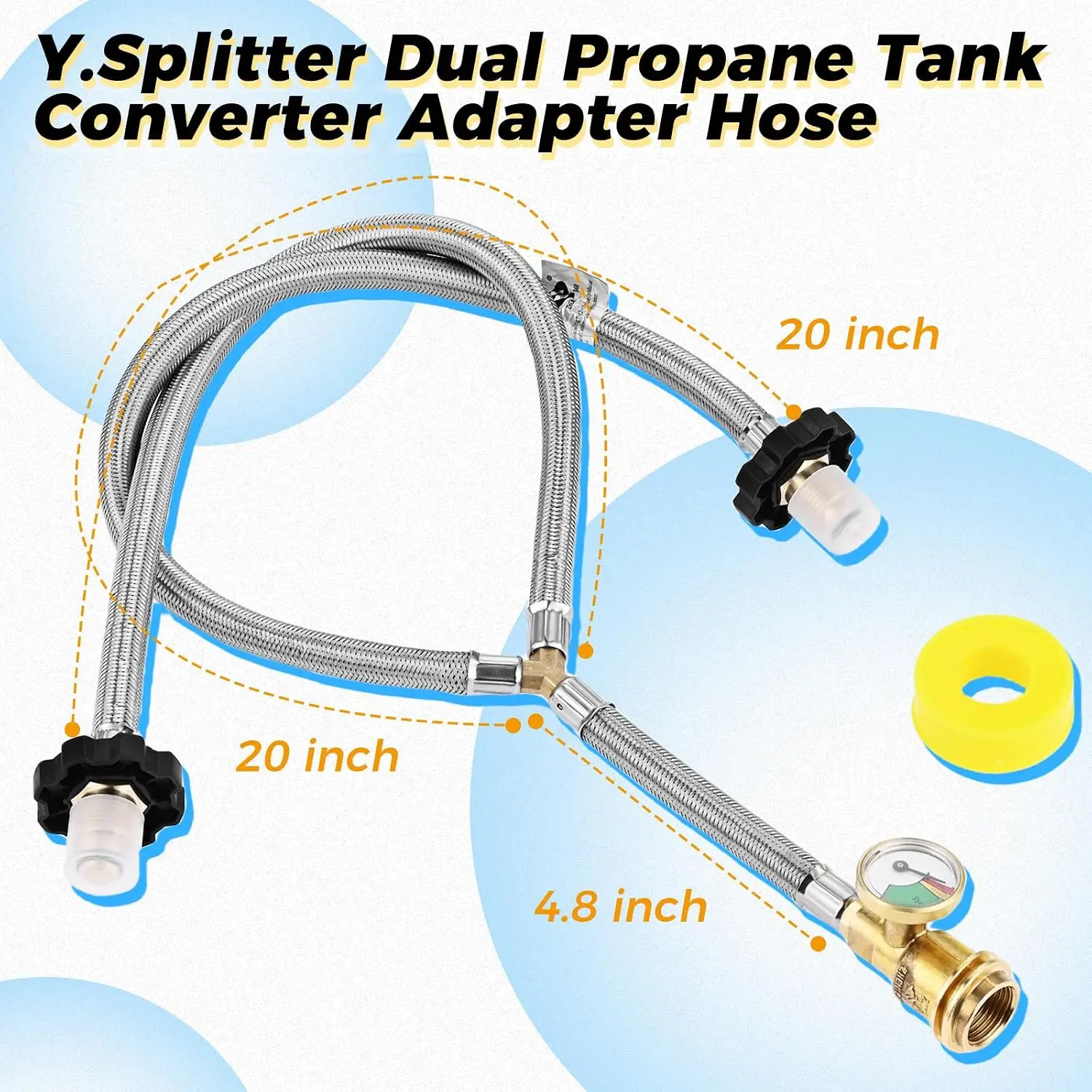 Dual Propane Tank Connection Kit Two Way POL & QCC Stainless Steel Propane Hose with Splitter To Connect 5-100lbs Cylinder Tank