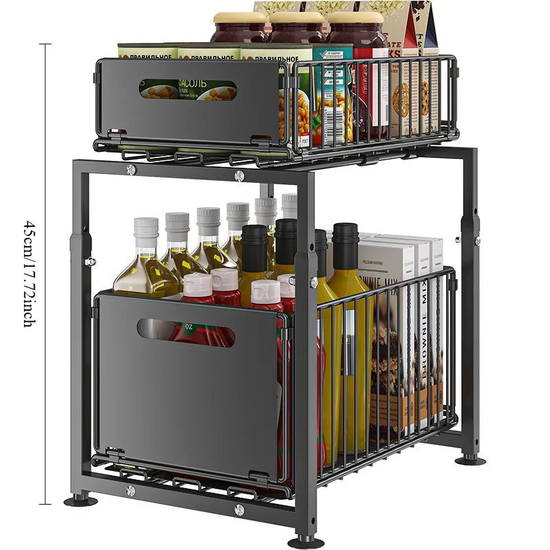 

Cabinet pull-out rack Adjustable height storage seasoning bottle can finishing rack